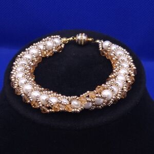 Pearl and Gold-tone Beaded Bracelet
